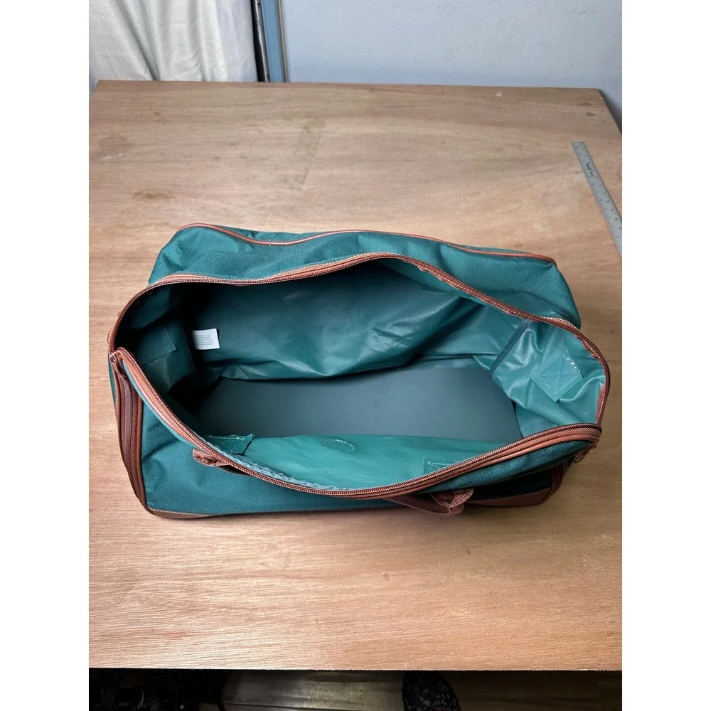 Polo Ralph Lauren Green Canvas Duffle Bag Brown Trim Weekender Travel Bag